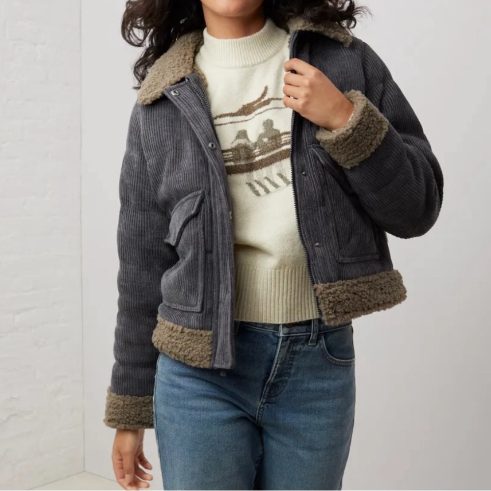 UpWest Gray Bomber Jacket with Brown Accents